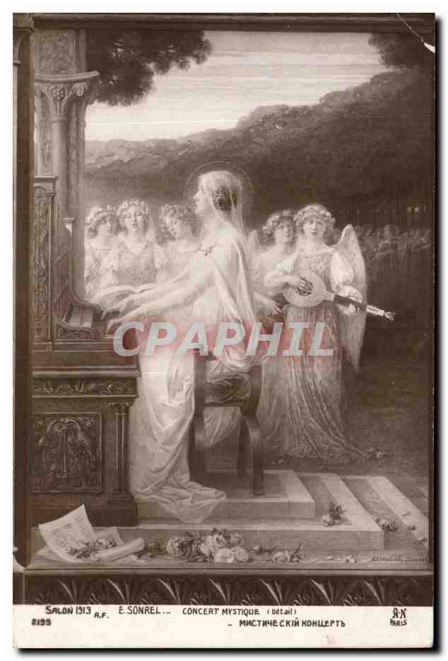 CPA Fantaisie Salon 1913 Sonrel Concert mystique Ange Angel