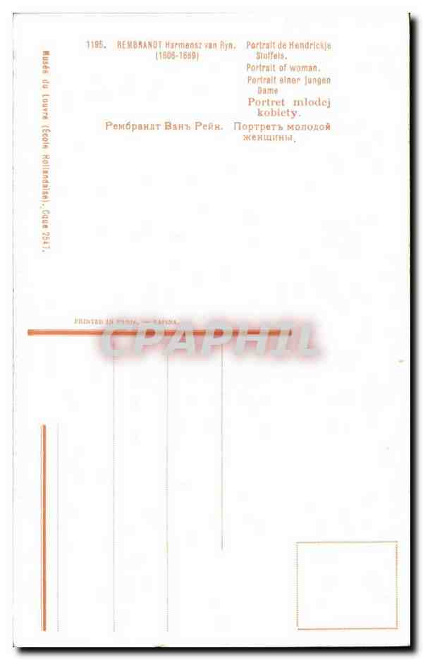 CPA Fantaisie Rembrandt Portrait de Hendrickje Stoffels — Verso