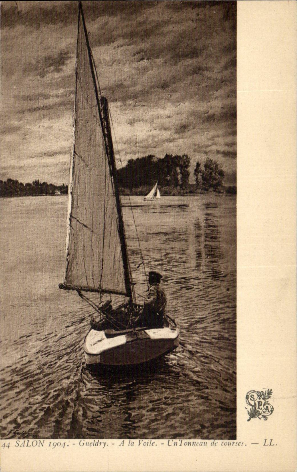 CPA Fantaisie Salon 1904 Gueldry A la voile Un tonneau de courses
