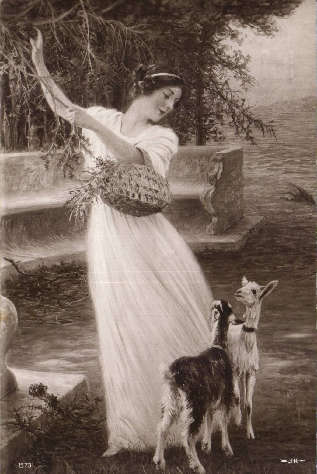 CPA Fantaisie Salon 1913 Kowalsky Les chevreaux Goat Chevre