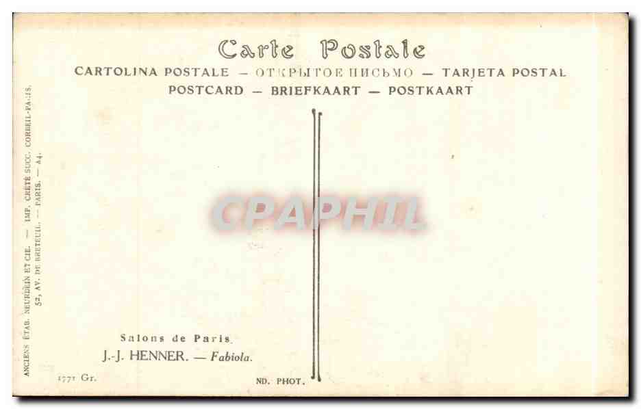 CPA Fantaisie Salons de Paris Henner Fabiola Femme — Verso