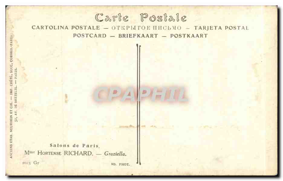 CPA Fantaisie Salons de Paris Hortense Richard Graziella — Verso