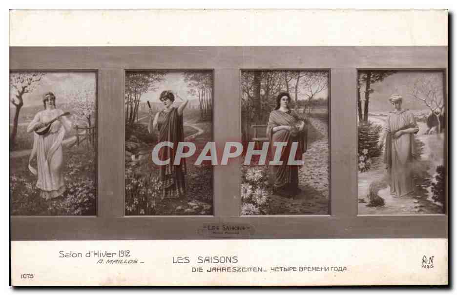 CPA Fantaisie Salon 1912 les saisons Maillos