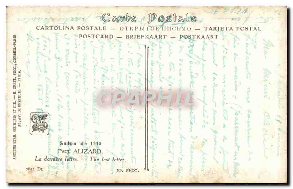 CPA Fantaisie Salon 1918 Paul Alizard La derniere lettre — Rückseite