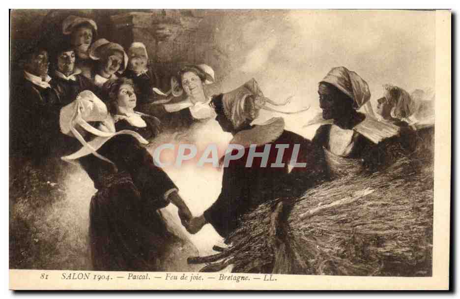 CPA Fantaisie Salon 1904 Pascal Feu de Joie Bretagne Folklore