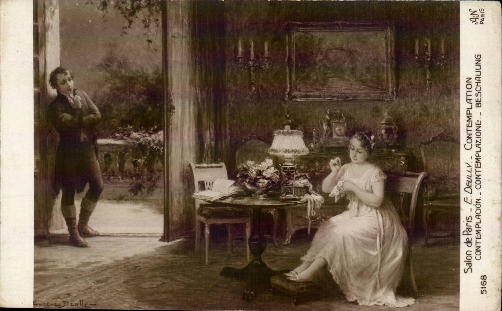 CPA Fantaisie Paris Salon Deully Contemplation