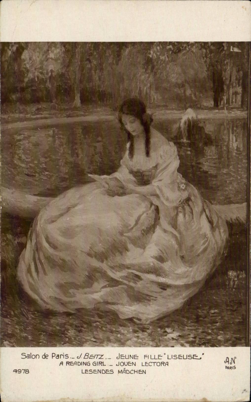 CPA Fantaisie Paris Salon Beitz Jeune fille liseuse