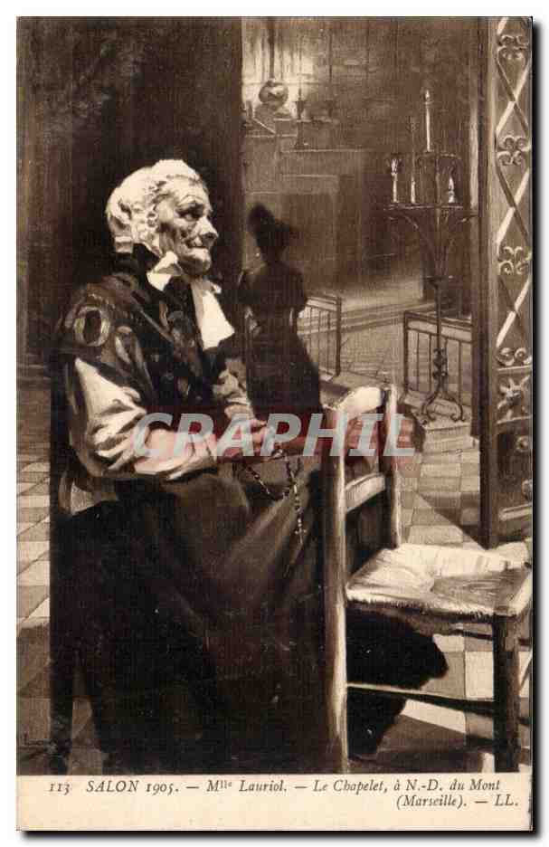 CPA Fantaisie Salon de 1905 Mlle Lauriol Le chapelet a ND du Mont Marseille