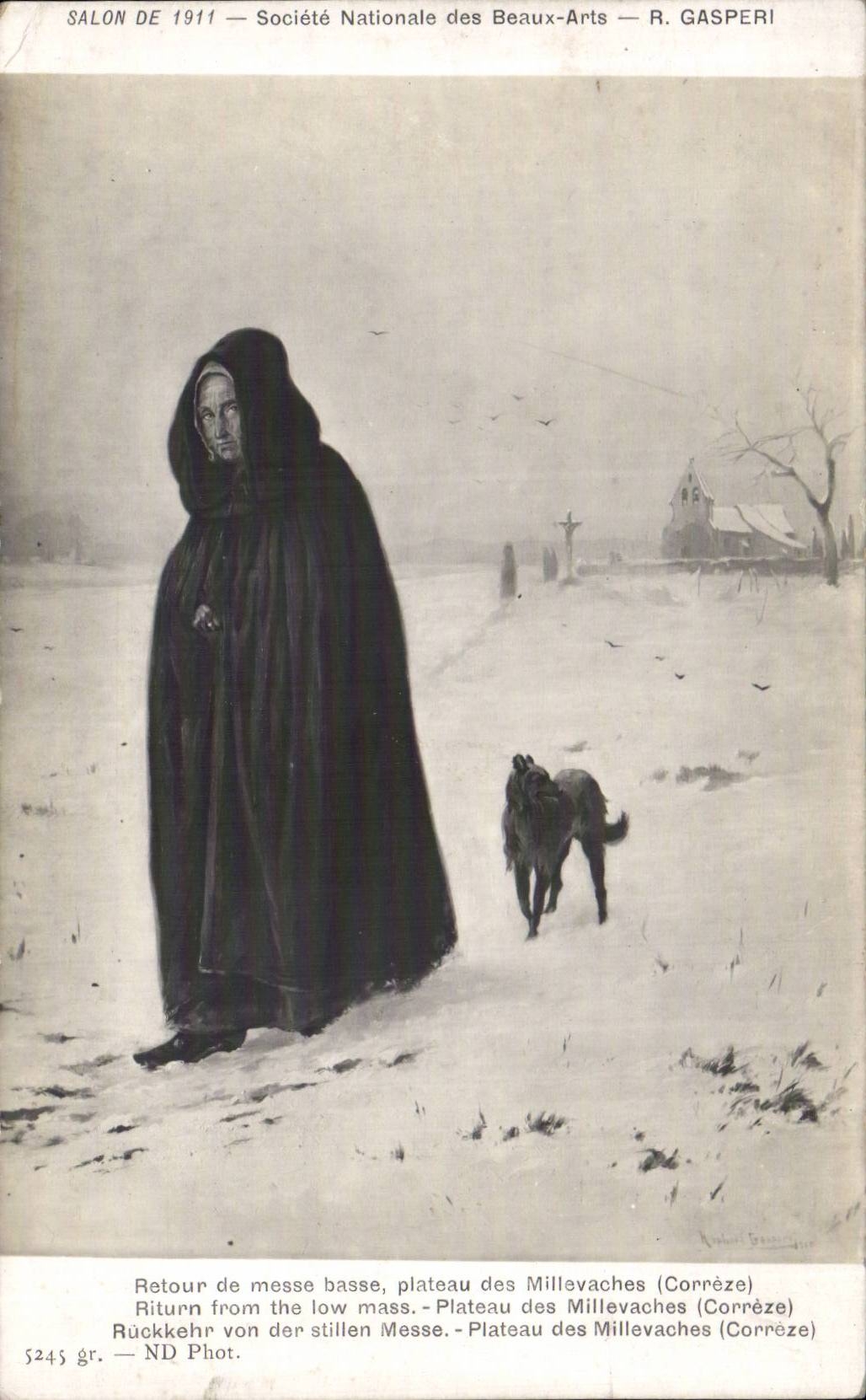 CPA Fantaisie Salon de 1911 Gasperi Retour de messe basse plateau des Millevaches Correze