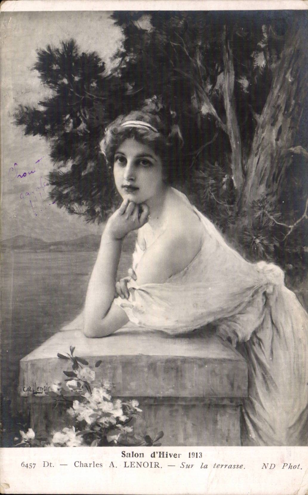 CPA Fantaisie Femme Charles lenoir sur la terrasse