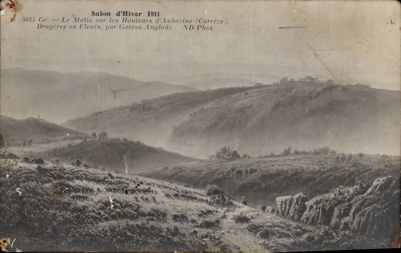 CPA Fantaisie Salon d'hiver 1911 le matin sur les hateurs d'Aubazine Correze Bruyeres en fleurs par Haston Anglade