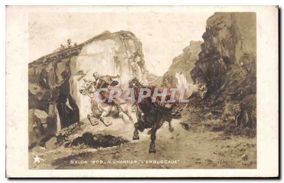CPA Fantaisie Salon 1909 Chartier L'embuscade Militaria 