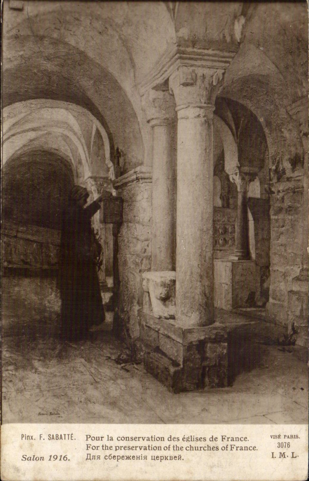 CPA Fantaisie Sabatte Pour la conservation des eglises de France Salon 1916