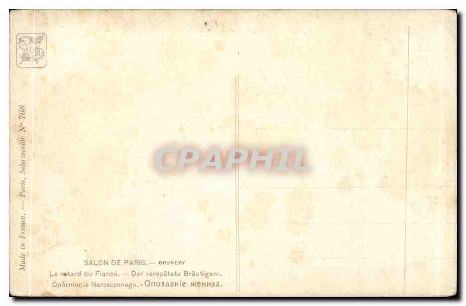 CPA Fantaisie Salon de Paris Brunery Le retard du fiance — Verso