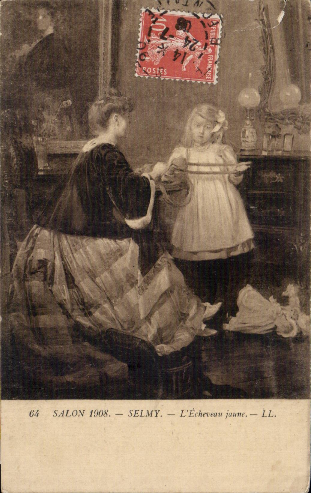 CPA Fantaisie Salon 1908 Selmy L'echeveau jaune