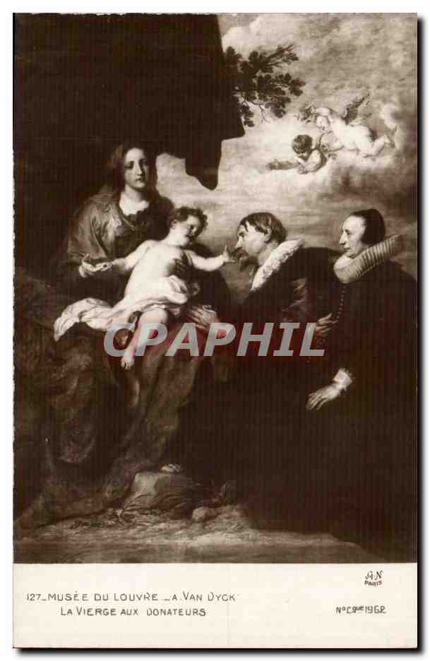 CPA Fantaisie Paris Musee du Louvre Van Dyck La vierge des donateurs Ange Angel