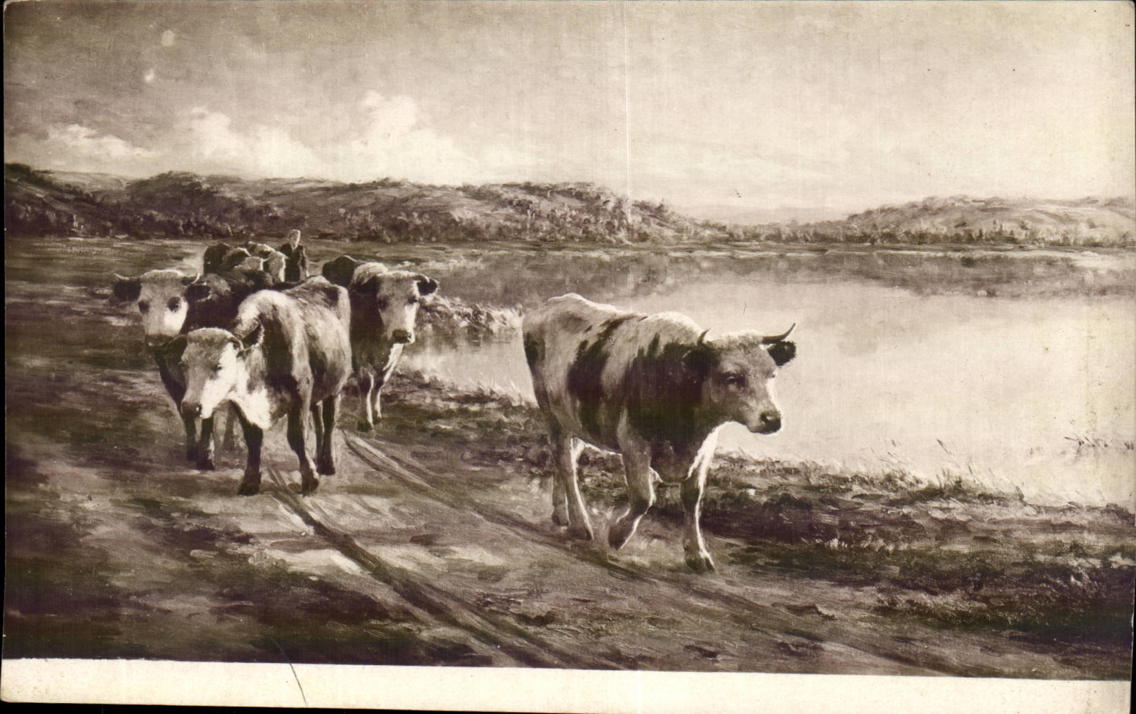 CPA Fantaisie Salon de 1918 Planquette le chemin du marais Vache