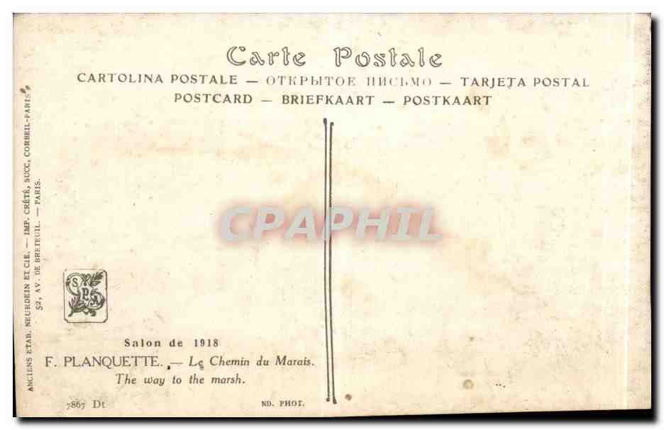CPA Fantaisie Salon de 1918 Planquette le chemin du marais Vache — Verso