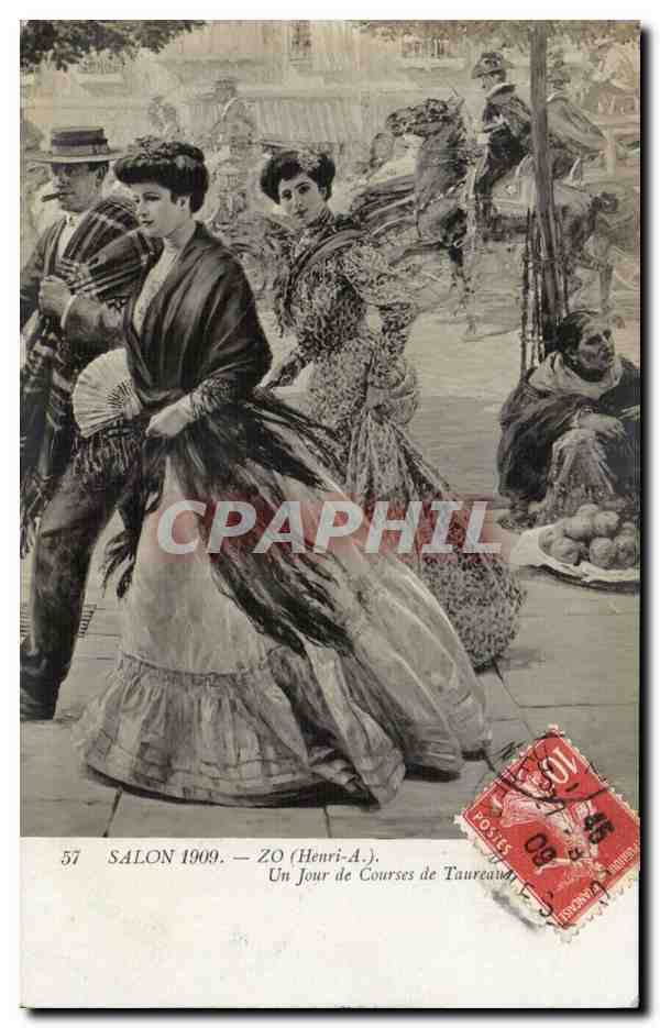 CPA Fantaisie Salon 1909 Henri ZO Un jour de courses de taureaux Folklore 
