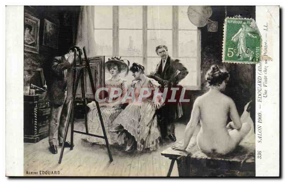 CPA Fantaisie Salon 1909 Albert Edouard Une visite chez le peintre 