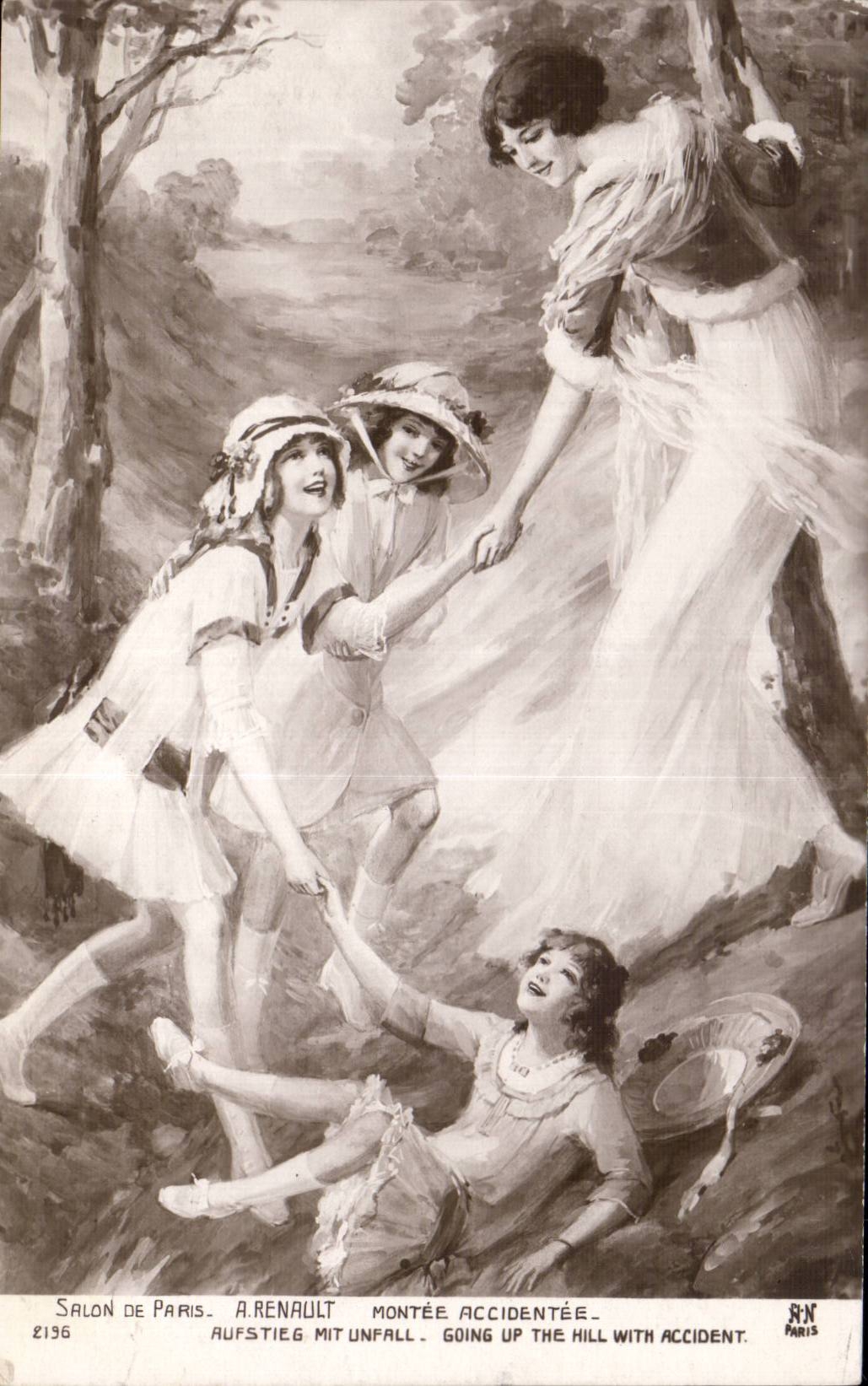 CPA Fantaisie Salon de Paris Montee accidentee Enfants Femme