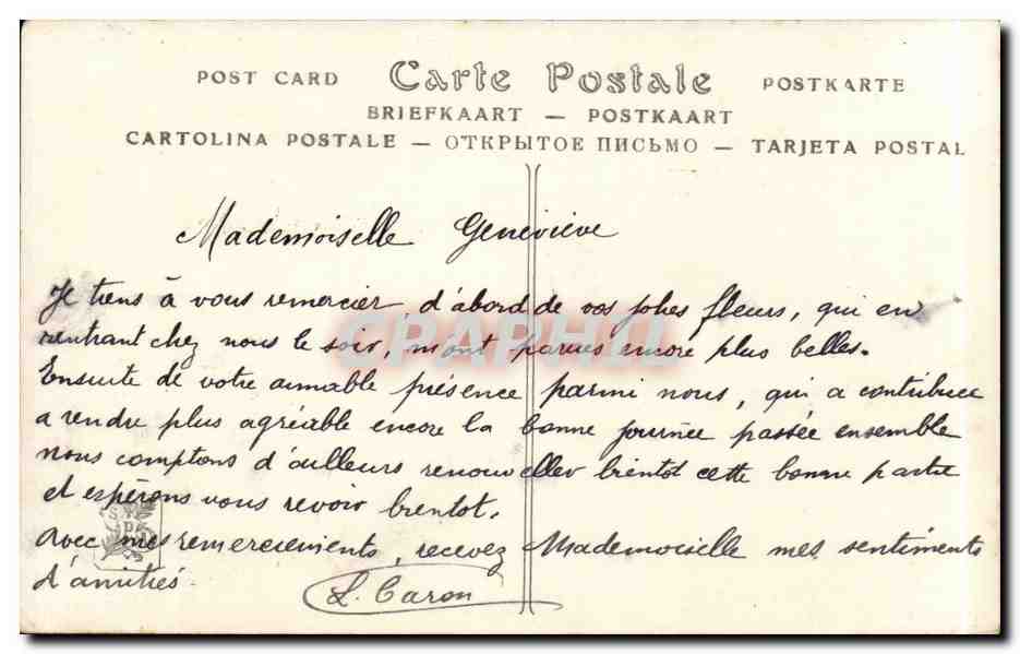 CPA Fantaisie Camille Bellanger Jeune fermiere — Verso