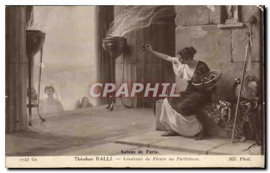 CPA Fantaisie Salon de Paris Theodore Ralli Vendeuse de fleurs au Parthenon Grece Greece