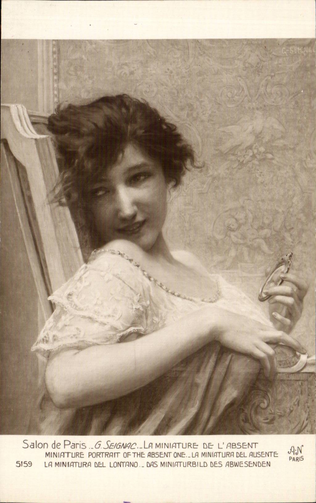 CPA Fantaisie Salon de Paris Seignac La miniature de l'absent Femme