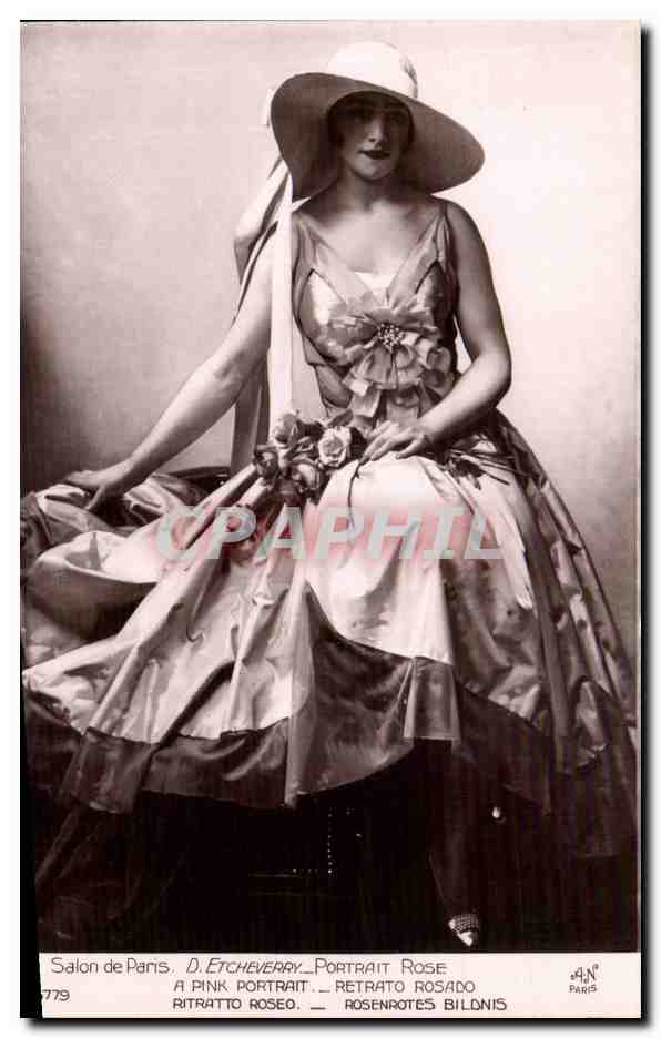 CPA Fantaisie Salon de Paris Etcheverry Portrait rose Femme
