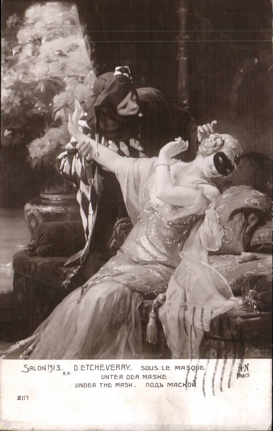 CPA Fantaisie Salon 1913 Etcheverry Sous le masque 