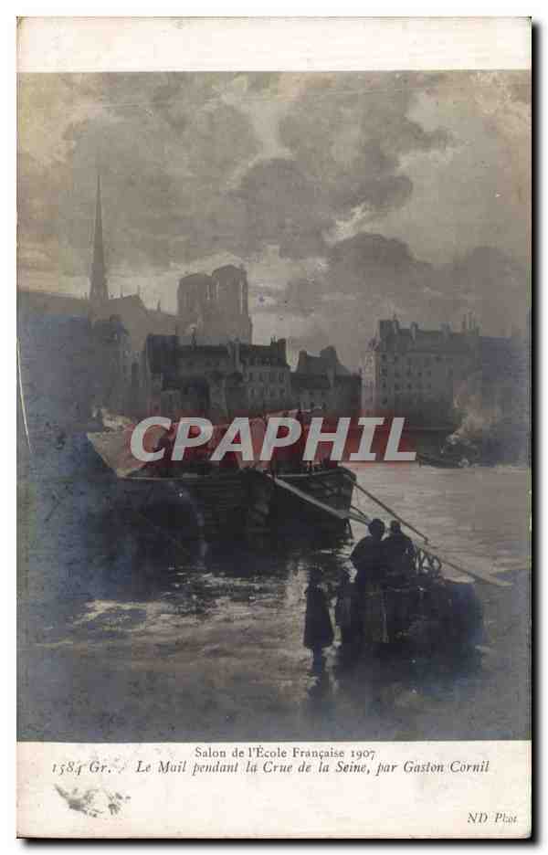 CPA Fantaisie Salon le Mail pendant la crue de la Seine par Gaston Cornil Paris 