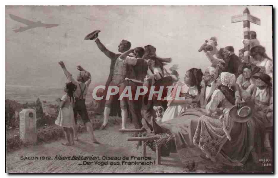 CPA Fantaisie Salon 1912 Albert Bettanier Oiseau de Flandre Alsace Lorraine