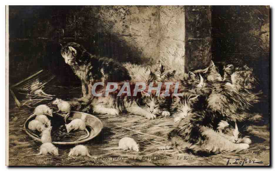 CPA Fantaisie Salon 1909 Le Roy Le reve Chats Chat Cat Souris Mouse