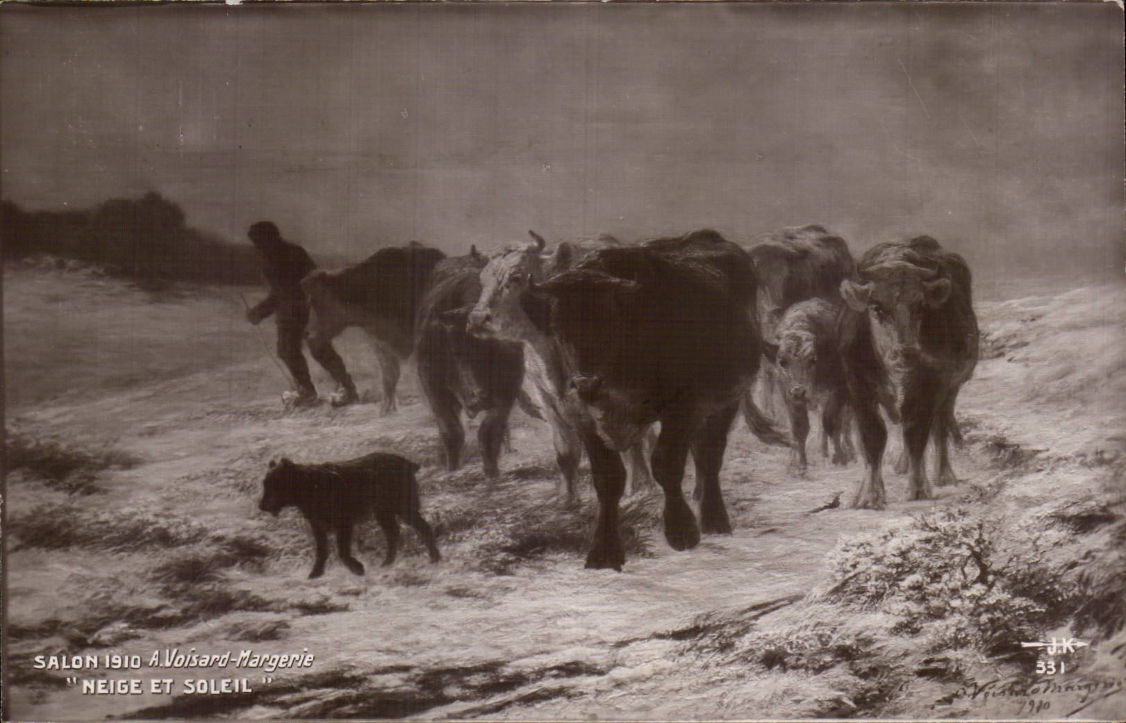 CPA Fantaisie Salon 1910 Voisard MArgerie Neige et soleil Vache 
