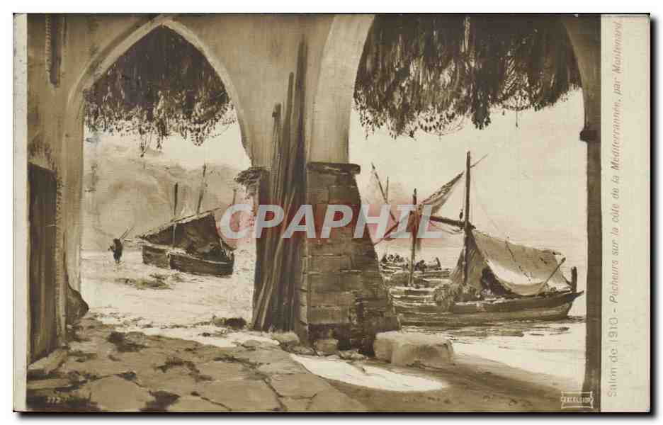 CPA Fantaisie Salon 1910 Pecheurs sur la cote de la Mediterrannee par Montenard