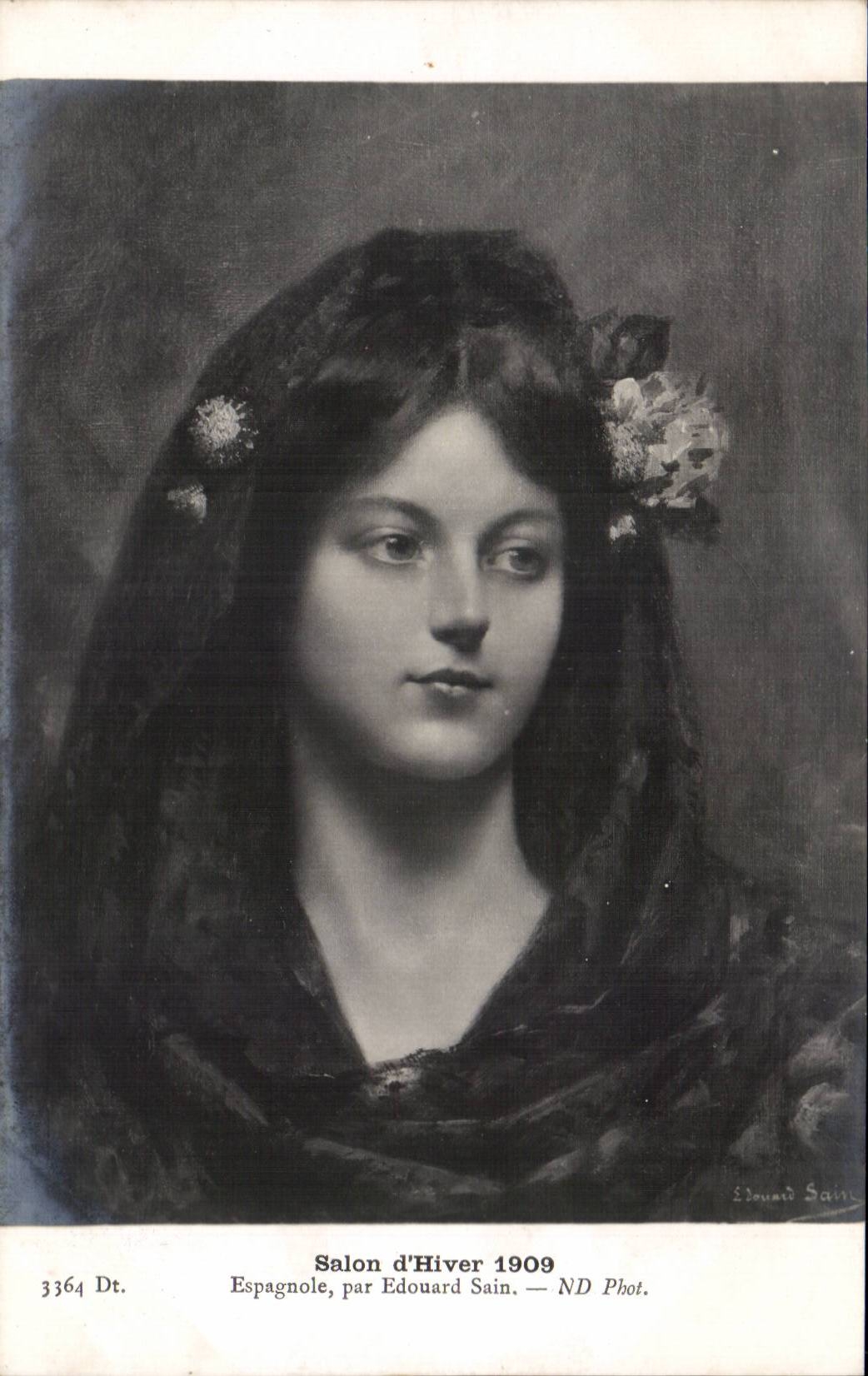 CPA Fantaisie Salon 1909 Espagnole par Edouard Sain 