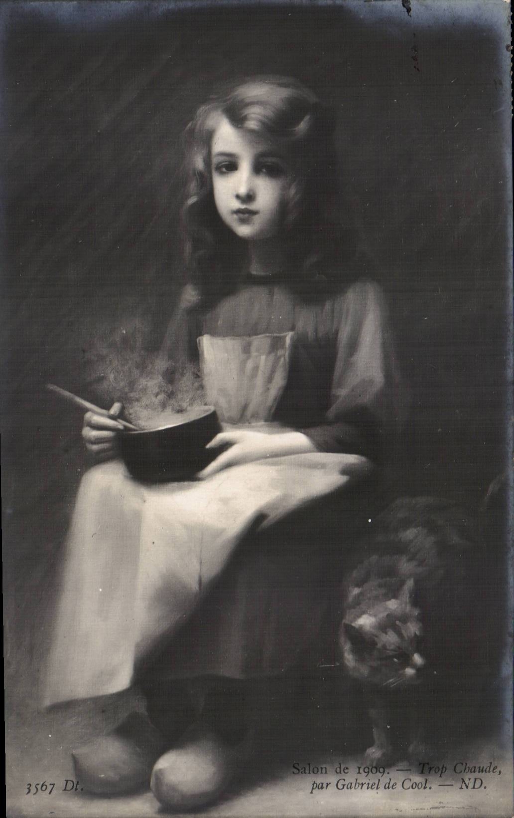 CPA Fantaisie Salon 1909 Trop chaude Gabriel de Cool Chat Cat