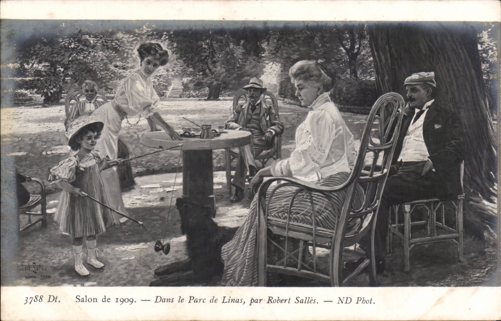 CPA Fantaisie Salon 1909 Dans le parc de linas Robert Salles