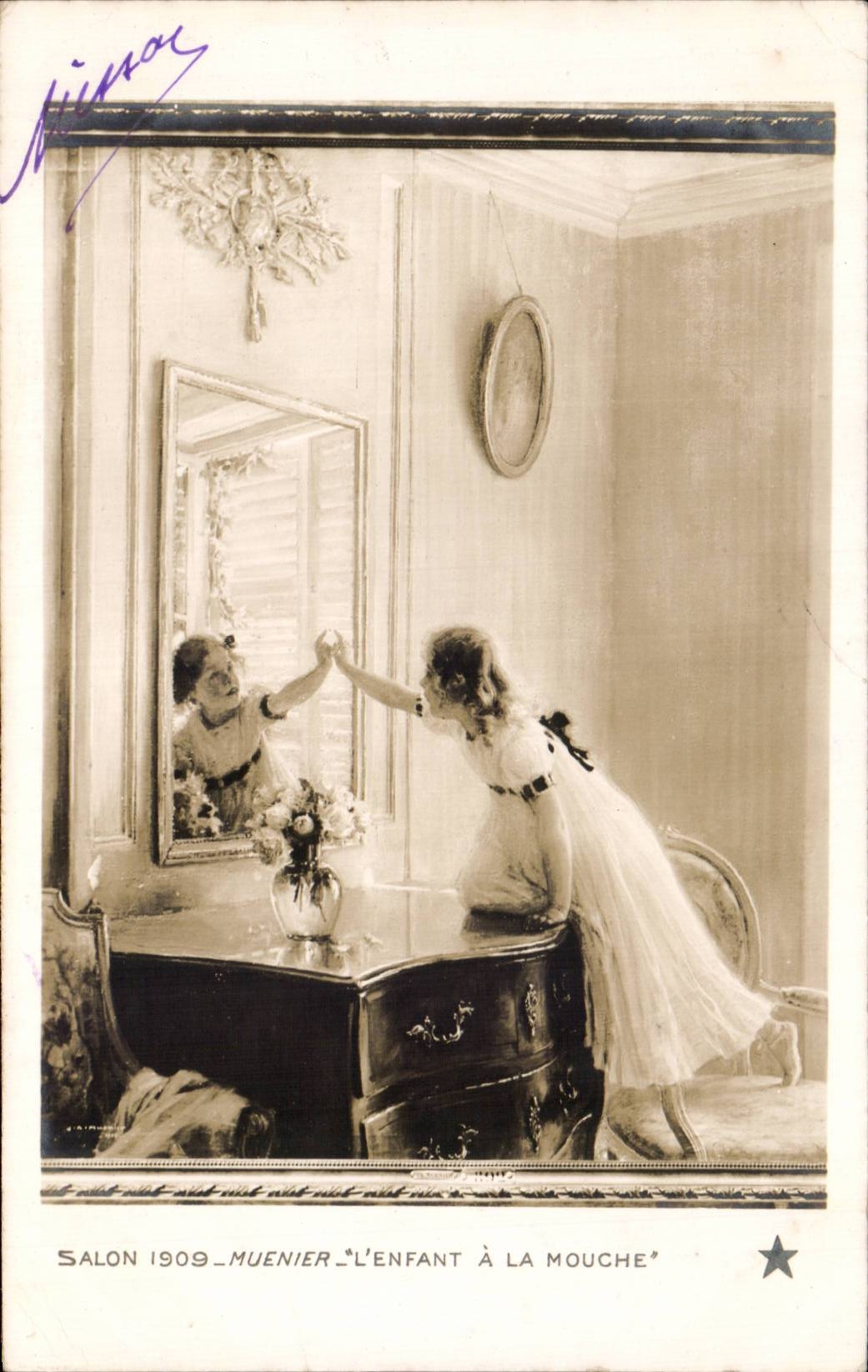 CPA Fantaisie Salon 1909 Muenier L'enfant a la mouche