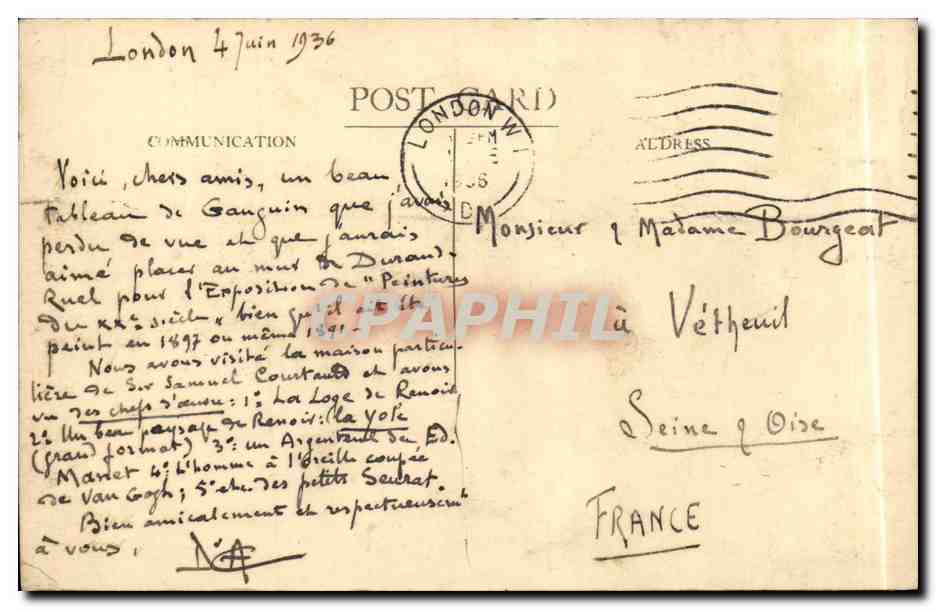 CPA Fantaisie Gauguin Te Rerioa — Back