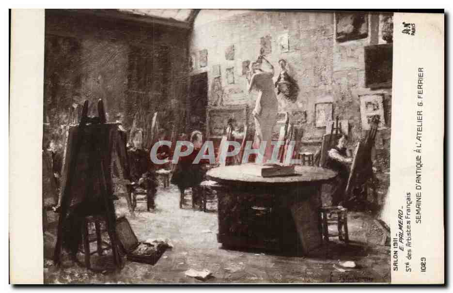 CPA Fantaisie Salon de Paris 1911 Semaine d'Antique a l'atelier de G Ferrier