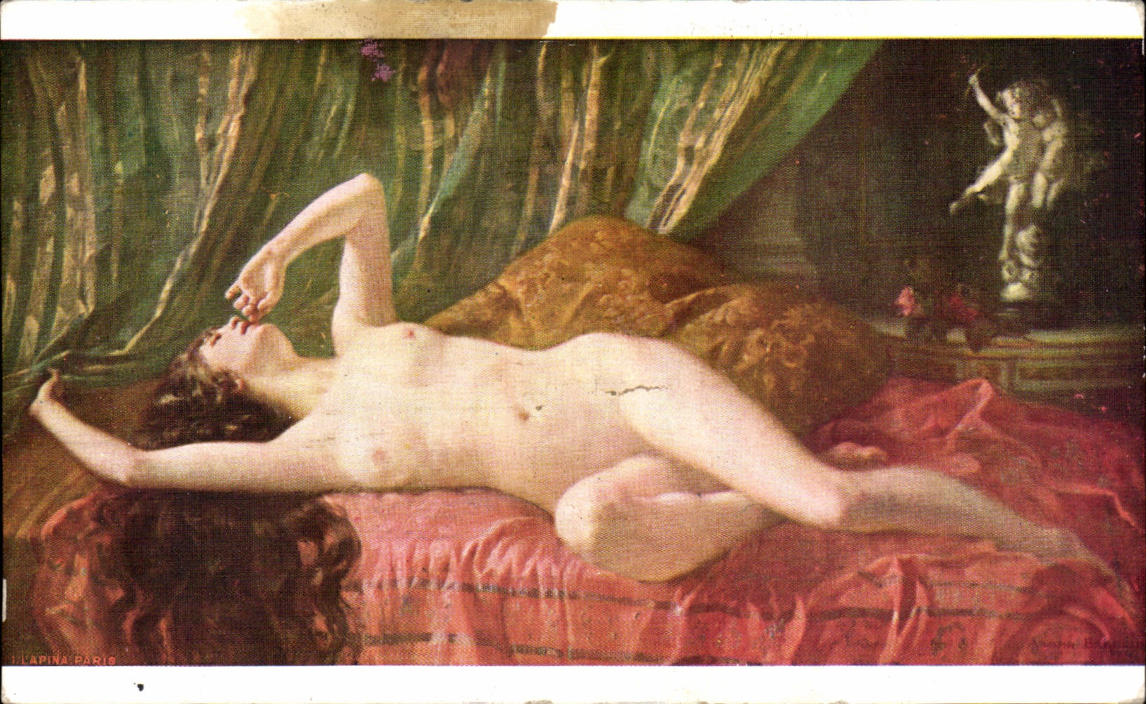 Femme nue allongée — scène de débauche — éditeur Lapina, Paris, n° 1403