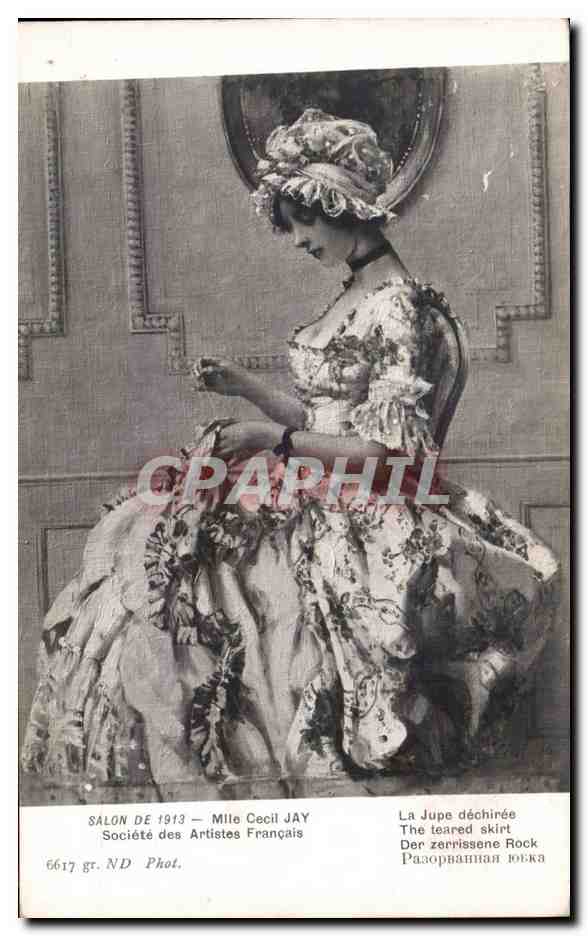CPA Fantaisie Salon de 1913 Mlle Cecil Jay La jupe dechiree