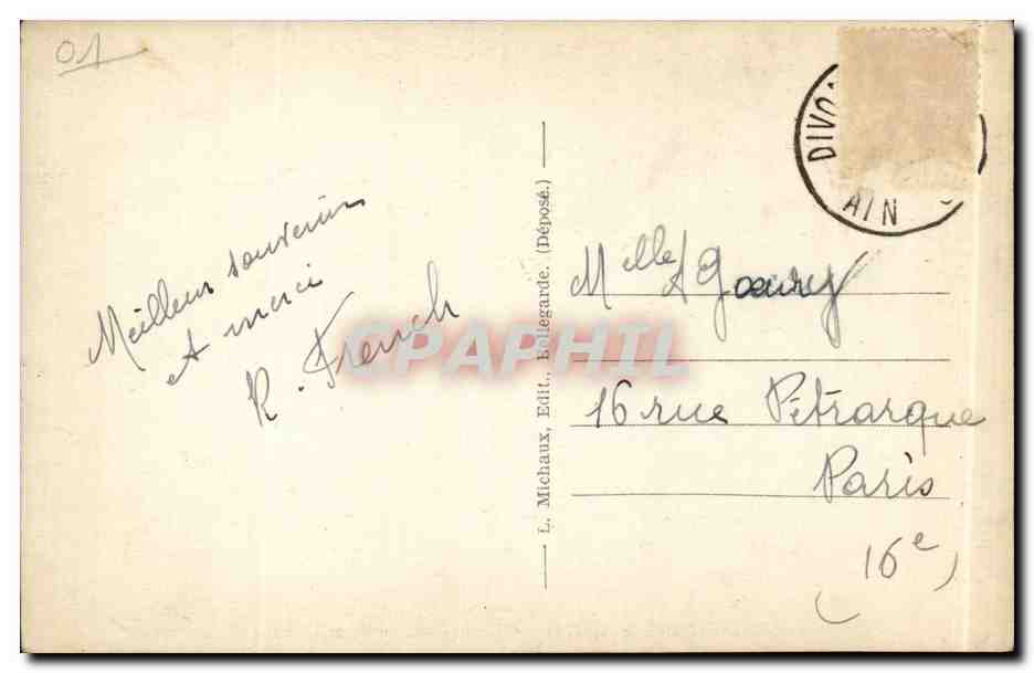 Divonne-les-Bains — Grande source de la Divonne — L. Michaux, Édit. Bélegarde, n° 388 — Verso