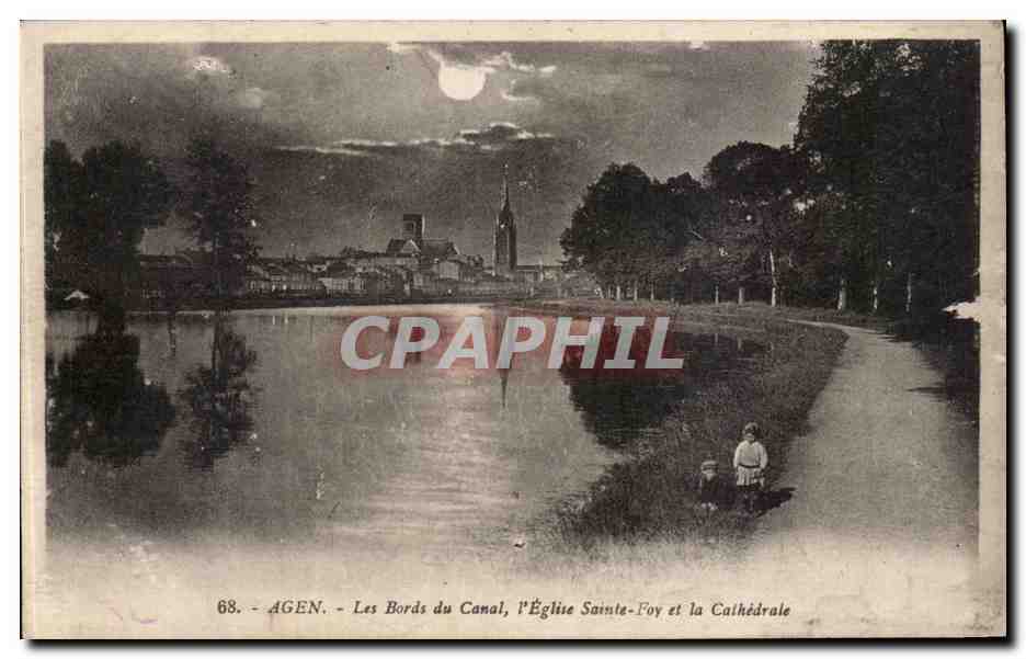 AGEN - Les Bords du Canal, l'Église Sainte-Foy et la Cathédrale — Éditeur Leye, Agen, n°68