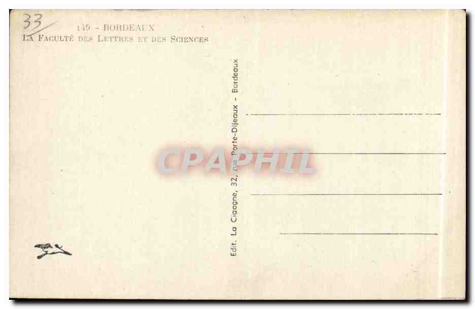 CPA Bordeaux La faculte de lettres et des sciences — Verso
