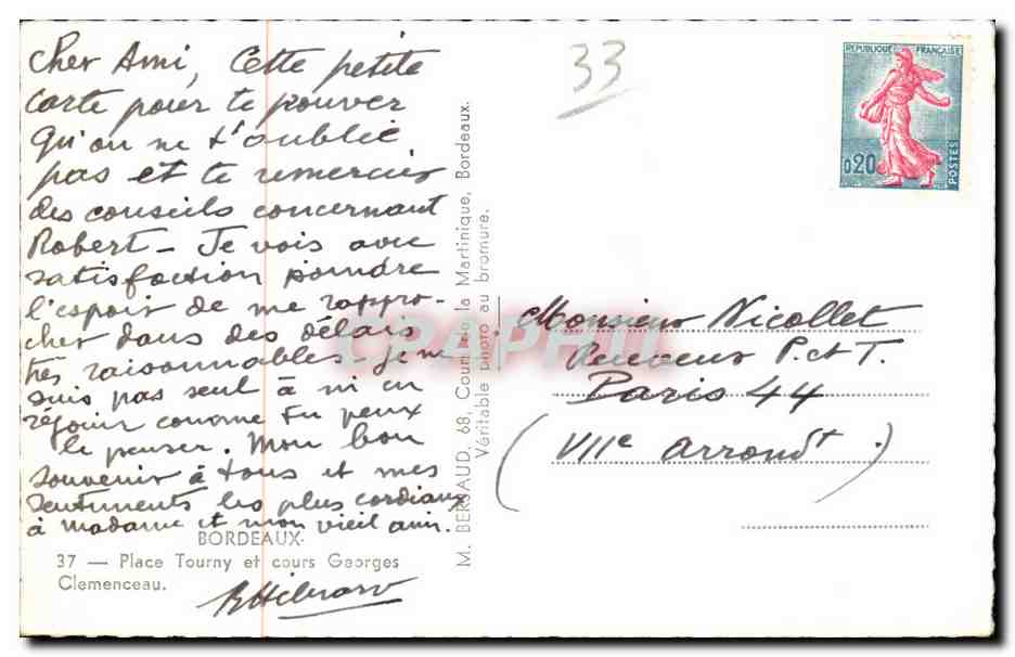 Bordeaux - Place Tourny - CPA  — Verso