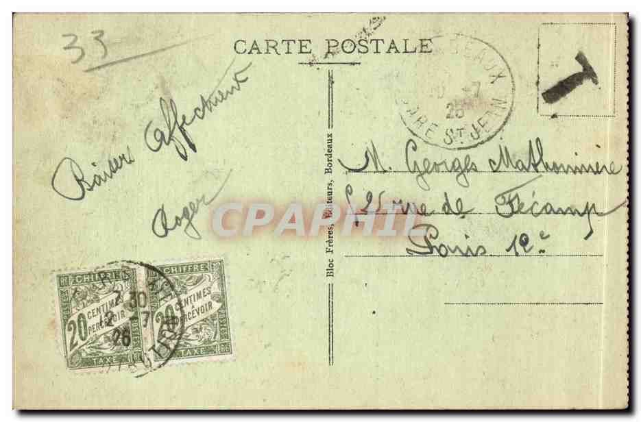 Bordeaux - Monument de Gambetta - CPA  — Verso
