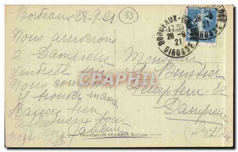 Bordeaux - Monument Gambetta - CPA  — Verso