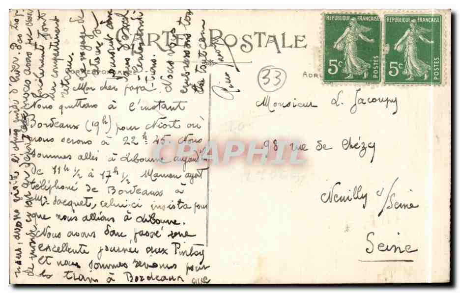 Bordeaux - Gare du Midi - CPA  — Verso